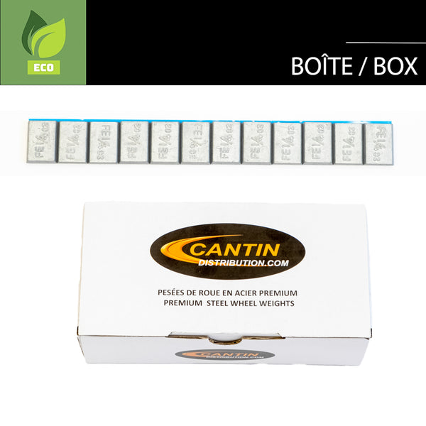 CANTIN LOW PROFILE ADHESIVE WHEEL WEIGHT BOX 1/4 OZ X 576 PCS W/ BLACK ADHESIVE AND 2MM PULL TAG
