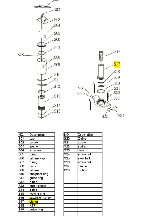 PISTON POUR CRIC À AIR/HYDRALIQUE ESCO 10390