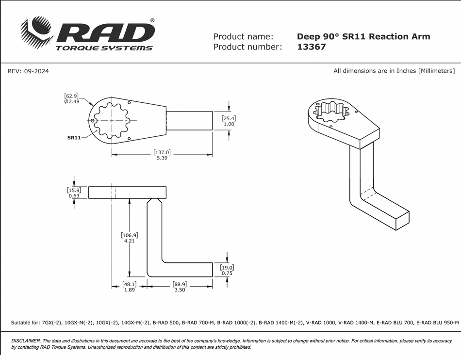 BRAS DE RÉACTION POUR CLÉ DYNAMOMÉTRIQUE RAD-28285