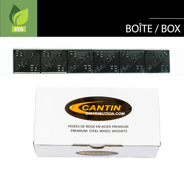 CANTIN LOW PROFILE BLACK ADHESIVE WHEEL WEIGHT BOX 1 OZ X 144 PCS W/ BLACK ADHESIVE AND 2MM PULL TAG