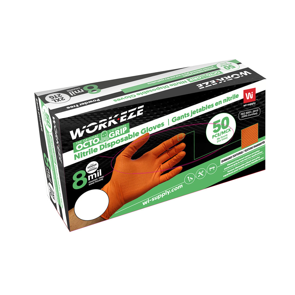 TEXTURED ORANGE NITRILE GLOVES 8MIL LARGE (50 / BOX)