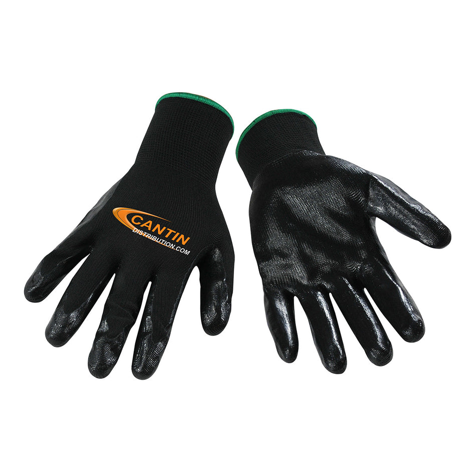 CANTIN GLOVES WITH BLACK POLYESTER LINING AND NITRILE-X-WIDE PALM (PAIR)