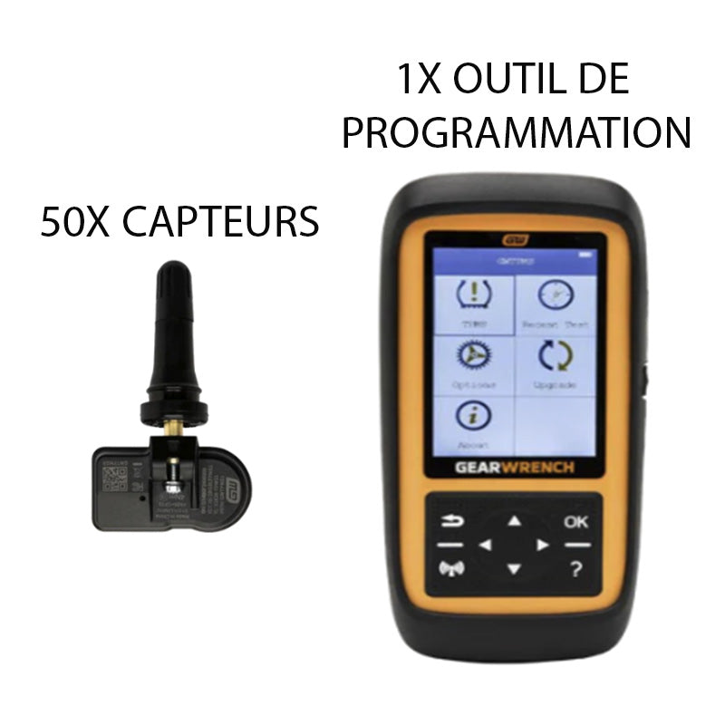 ENSEMBLE SERVICE ESSENTIEL TPMS GEARWRENCH (50 CAPTEURS + OUTIL DE BASE)