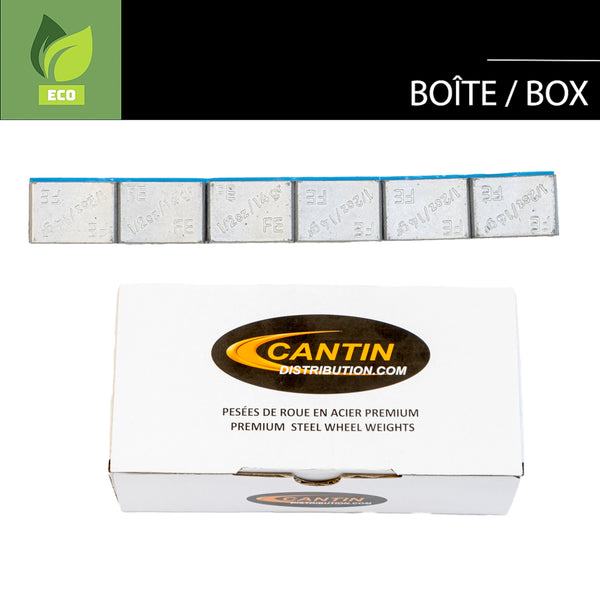 CANTIN LOW PROFILE BLACK ADHESIVE WHEEL WEIGHT BOX 1/2 OZ X 288 PCS W/ BLACK ADHESIVE AND 2MM PULL TAG