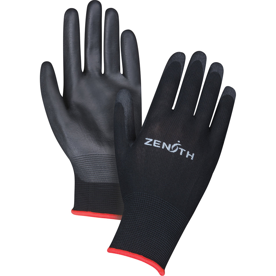 GLOVES WITH BLACK POLYESTER LINING AND NITRILE PALM - SMALL 