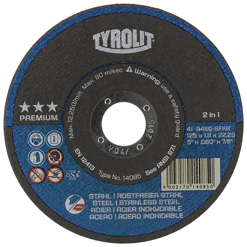 CUTTING DISC, 6" X 1/16", 7/8" ARBOR, TYPE 1, ALUMINUM OXIDE, 10200 RPM