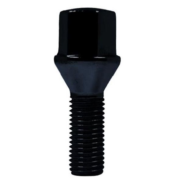 BLACK CONE SEAT LUG BOLT M14 X 1.50 - 17MM HEX (28MM LENGTH)